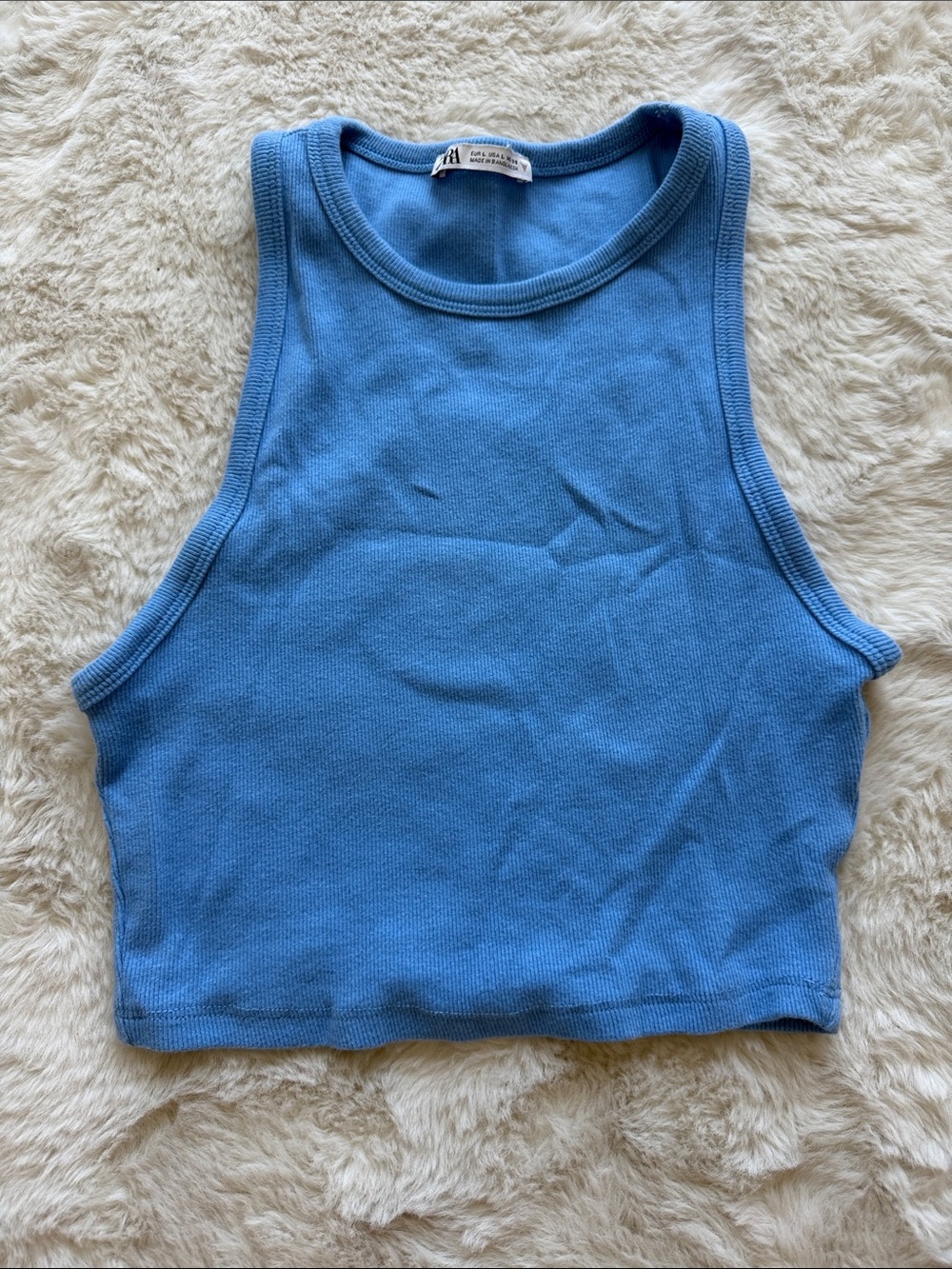 Zara Blue Ribbed Cropped Tank Top
